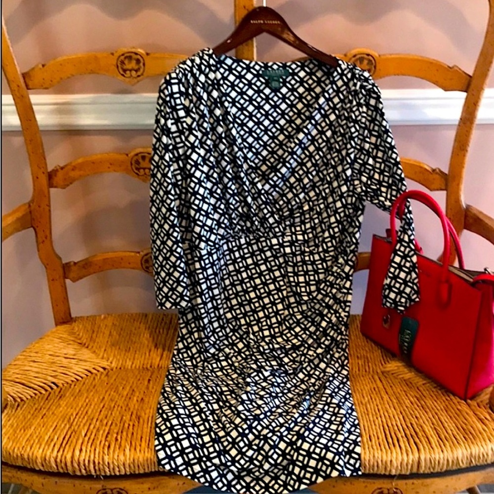 Lauren Ralph Lauren plus 18w faux wrap dress navy